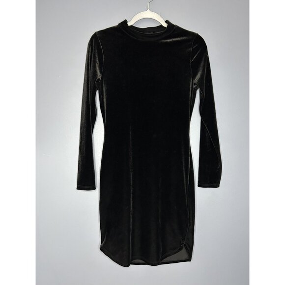Aria Dress Womens M Black Velvet Long Sleeve Bodycon Mock Neck Witchy Romantic - Picture 7 of 12